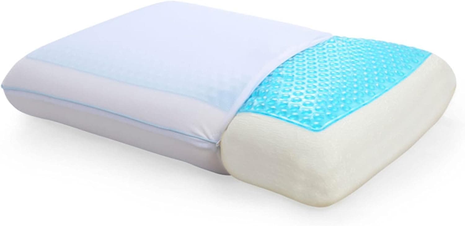 Cooling Pillow for Sleeping, Standard Size Cooling Memory Foam Pillow for Hot Sleepers, Reversible Ergonomic Design, Pressure Relief, Spine Alignment, Side, Back Contouring Support