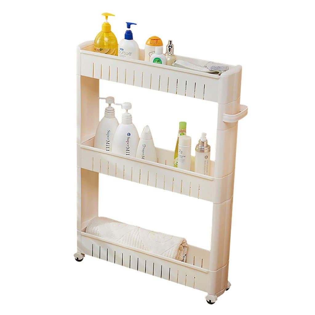 CFstc Kitchen Storage Trolleys Slide Out Storage Tower Movable Detachable Shelf With Wheels 3 Tier For Kitchen Bathroom Living Room（White）