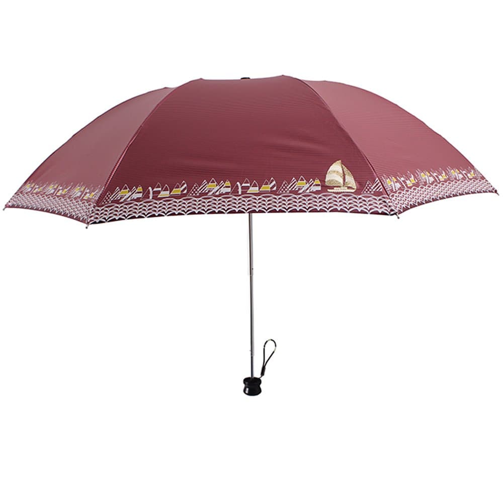 Migobi Triple Folding Travel Umbrella with Strong Windproof Waterproof Compact and Romantic Voyage Design,Color Coating Fabric with UV Protection for Women, Girlfriend with Gift Box 8655 (Wine Red)