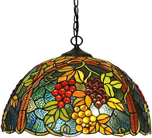 Tiffany Style Fruit Patterned Stained Glass Pendant Lights for Kitchen Living Room Bedroom Dining Room Retro 16.5 Inch.