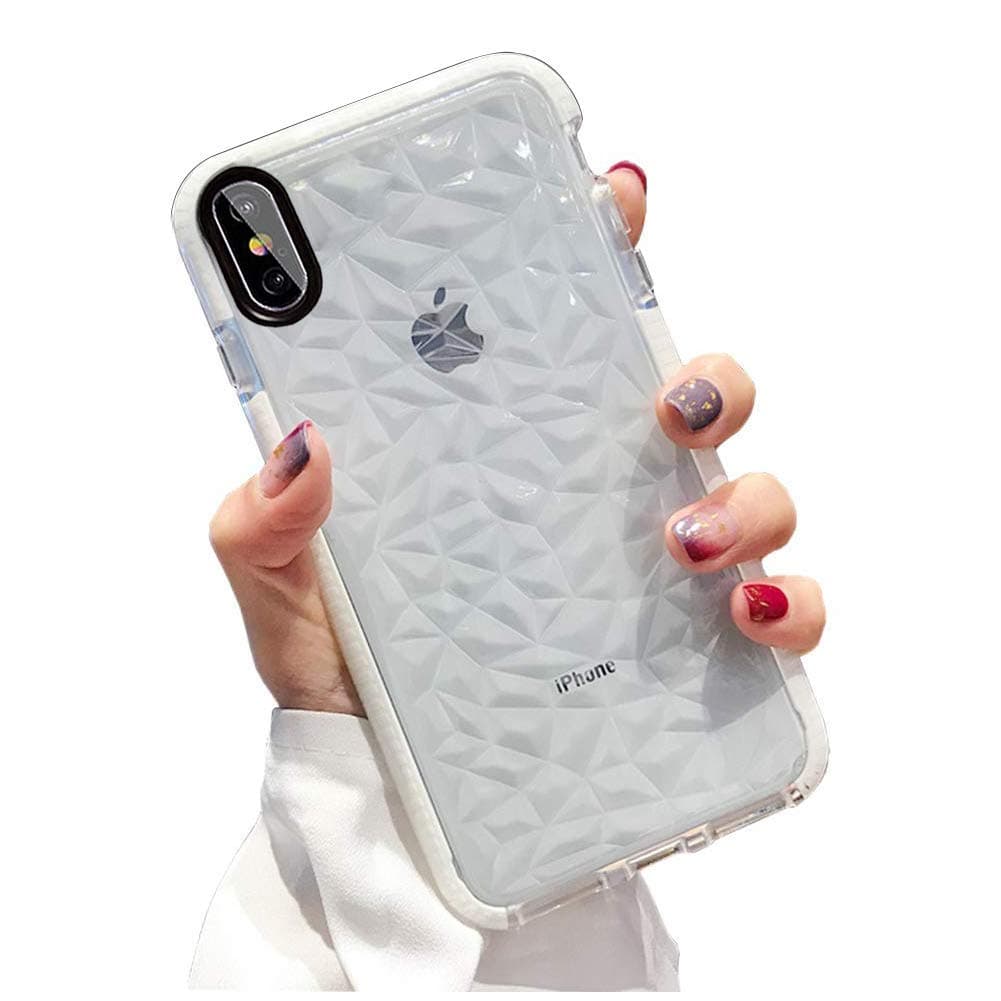 SUBESKING Compatible for iPhone Xs Max Case,Cute Crystal Clear Slim Fit 3D Diamond Pattern Soft TPU Anti-Scratch Shockproof Protective Phone Cover Cases for Women Girls(White)