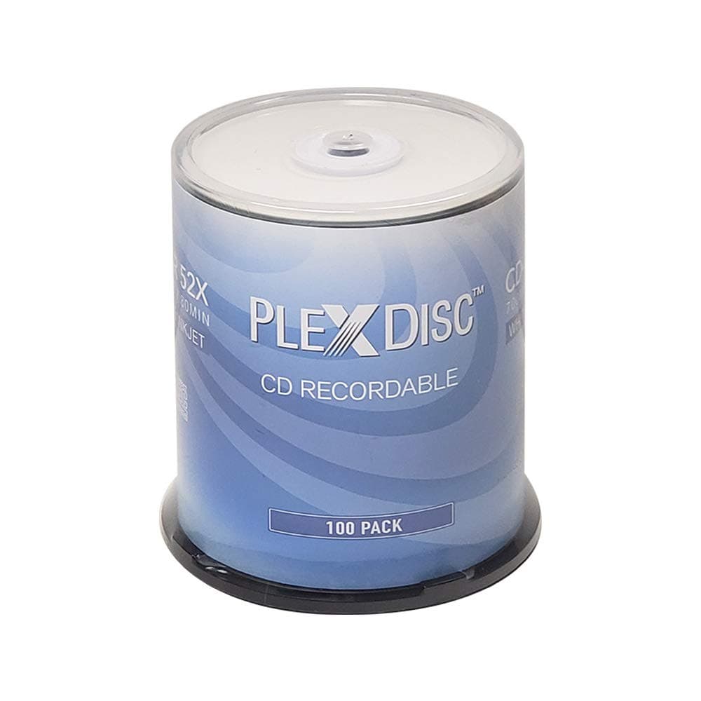 - PlexDisc CD-R 700MB 52X White Inkjet Hub Printable Discs | 100 Pack Cake Box (FFP) | Blank CDs for Burning Music, Photos, Data | Writable Recordable Media