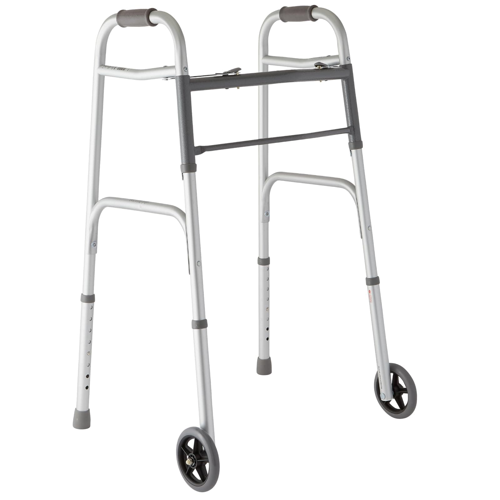 Lightweight Two Button Folding Walker with 5" Wheels, Aluminum Frame Supports up to 300 lbs