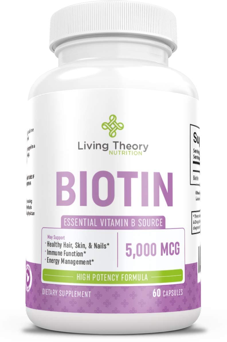 High Potency Maximum Strength Pure Biotin 5000 Mcg for Faster Hair Growth & Strong Nails Vitamin Grow Prenatal Pills - 60 Count - Biotina Vitaminas para El Cabello