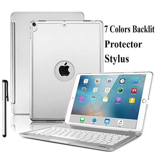 iPad Keyboard Case for iPad Pro 10.5 inch - Wireless Backlit Quiet Keyboard - Ultrathin Aluminum Folio Cover - 7 Color Backlight - Auto Sleep Wake - Apple Tablet A1701 A1709 (Silver, 10.5")