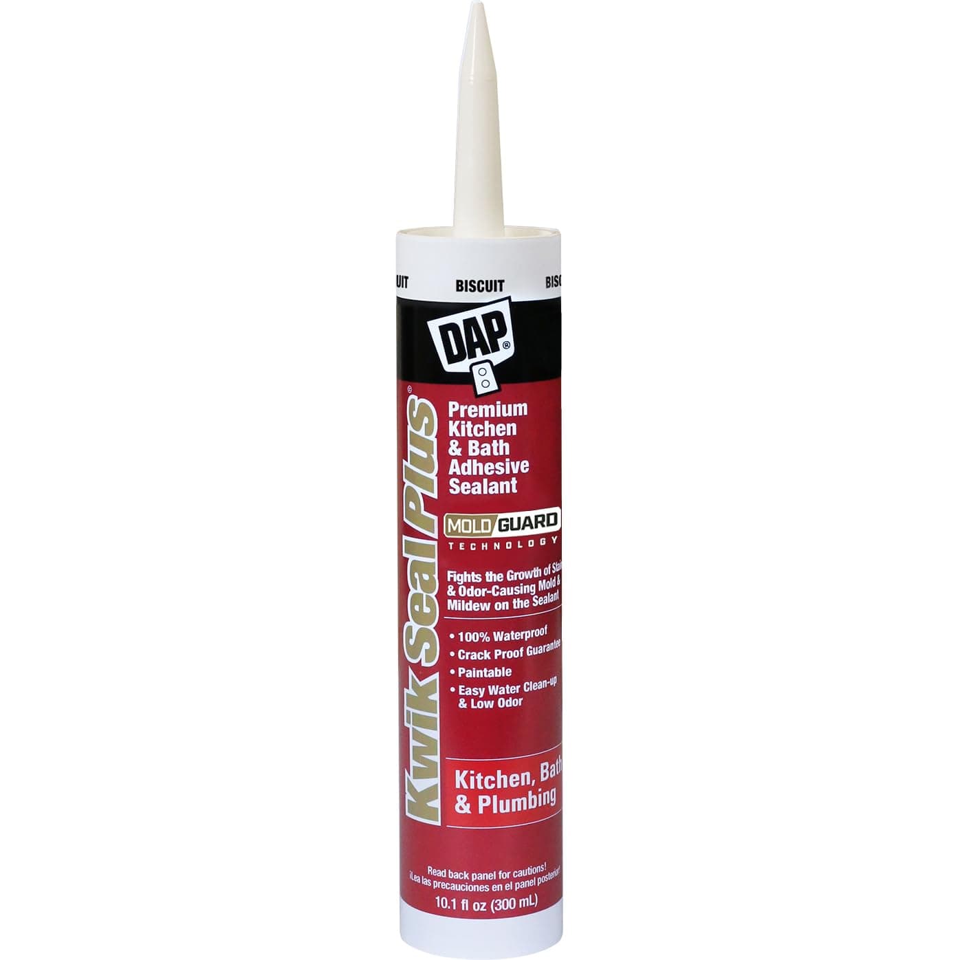 DAP Kwik Seal Plus Kitchen & Bath Adhesive Sealant, Biscuit, 10.1 Oz (7079818519)