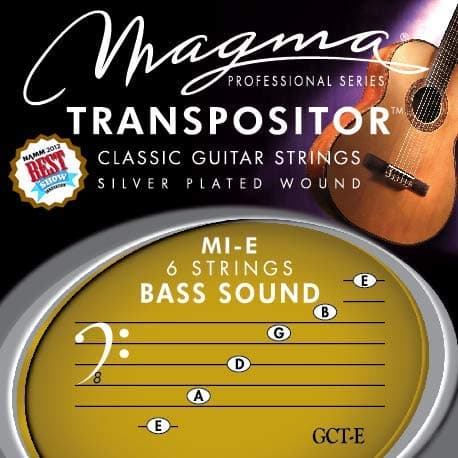 MAGMATranspositor Strings for Classical Guitar - Classic Acoustic Guitar Strings Tuned Down an Octave - MI-E BASS SOUND - Silver Plated Copper (GCT-E)