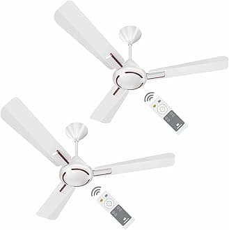 Havells 1200mm Ambrose BLDC Motor Ceiling Fan | 5 Star Rated with RF Remote, 100% Copper, Upto 57% Energy Saving | ECO Active Technology, 2 Year Warranty | (Pack of 2, Pearl White Wood)