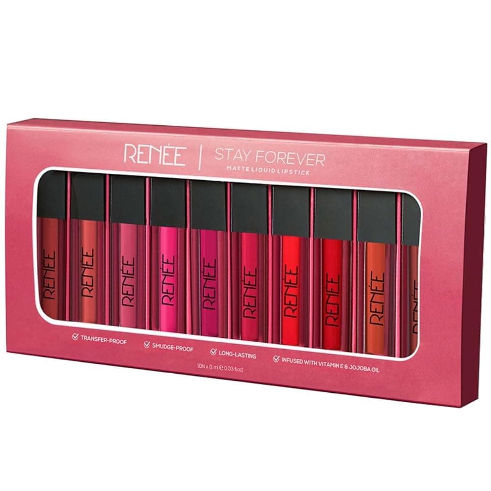 Stay Forever Matte Liquid Lipstick Combo - Transfer-Proof, Smudge-Proof, Long Lasting, Infused with Vitamin E & Jojoba Oil - Perfect for Gifting, Wedding, Special Occasions, Travel Pack of 10