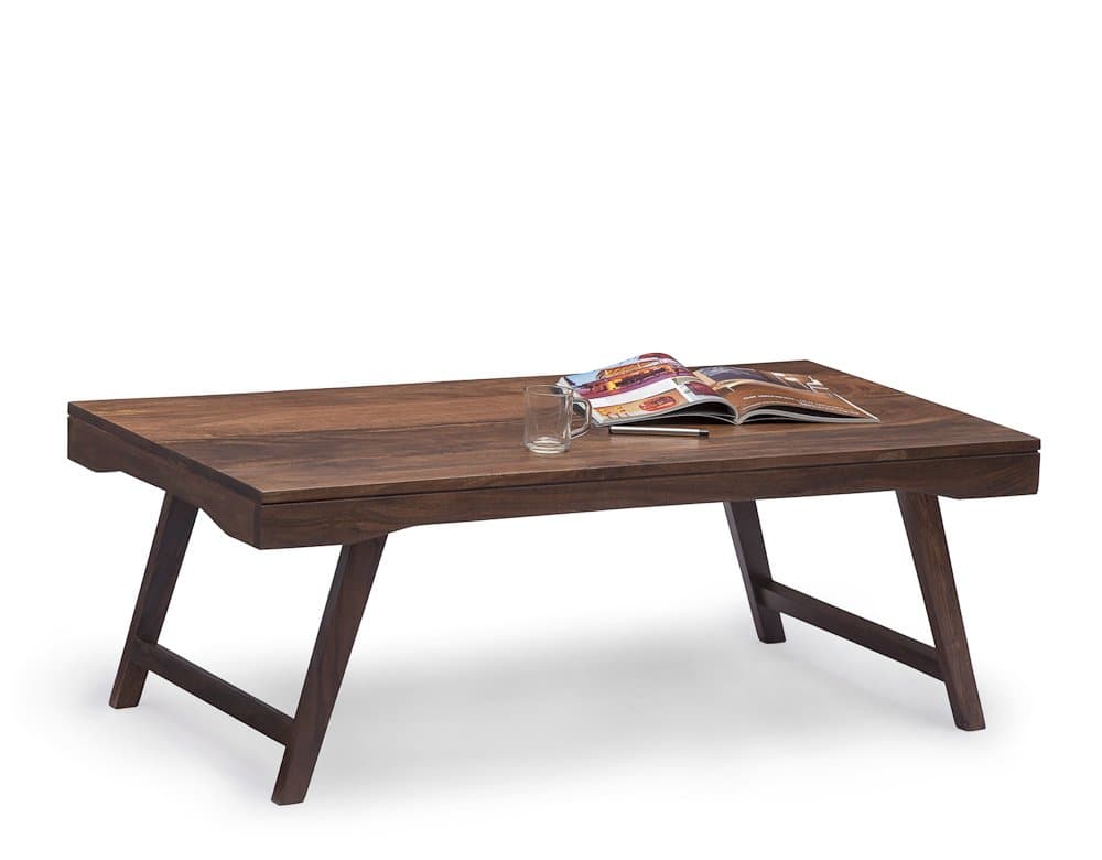 Khati Design Punto Solid Wood Foldable Coffee Table (Country Life Finish, Brown)