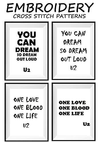 U2 Talking art mini pattern cross stitch counted Famous motivational quotes Modern wall décor One love One blood One life You can dream so dream out loud Rock band Music notes cross stitch pattern