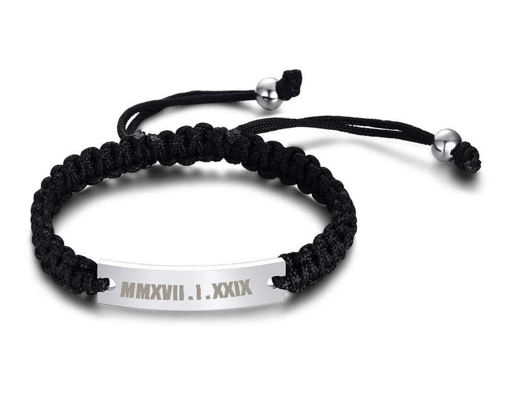 Unisex Personalized Custom Name Date Initial Quote Inspirational Adjustable Cord/Bead Stainless Steel ID Bracelets,Handmade Customized Engraved Wristband Gift for BFF,Couple,Men,Women, Gif
