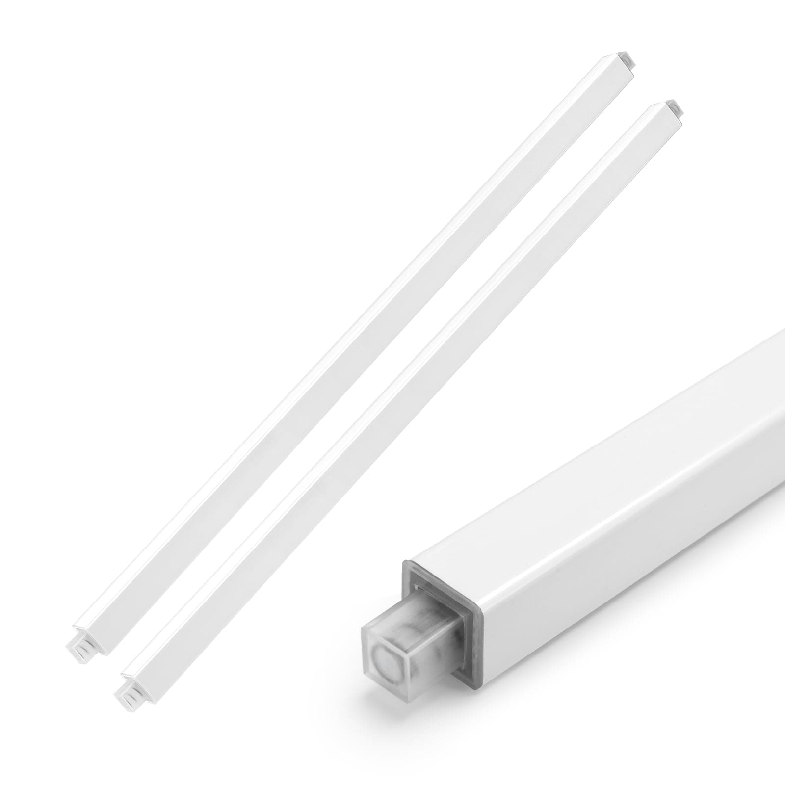 2 Pcs White Bathroom Towel Bars Replacement Square Rod 24 Inch Plastic Wall Mount Spring End Towel Rod for Kitchen Bathroom, Made to Be Cut to a Desired Length(24 Inch,White)