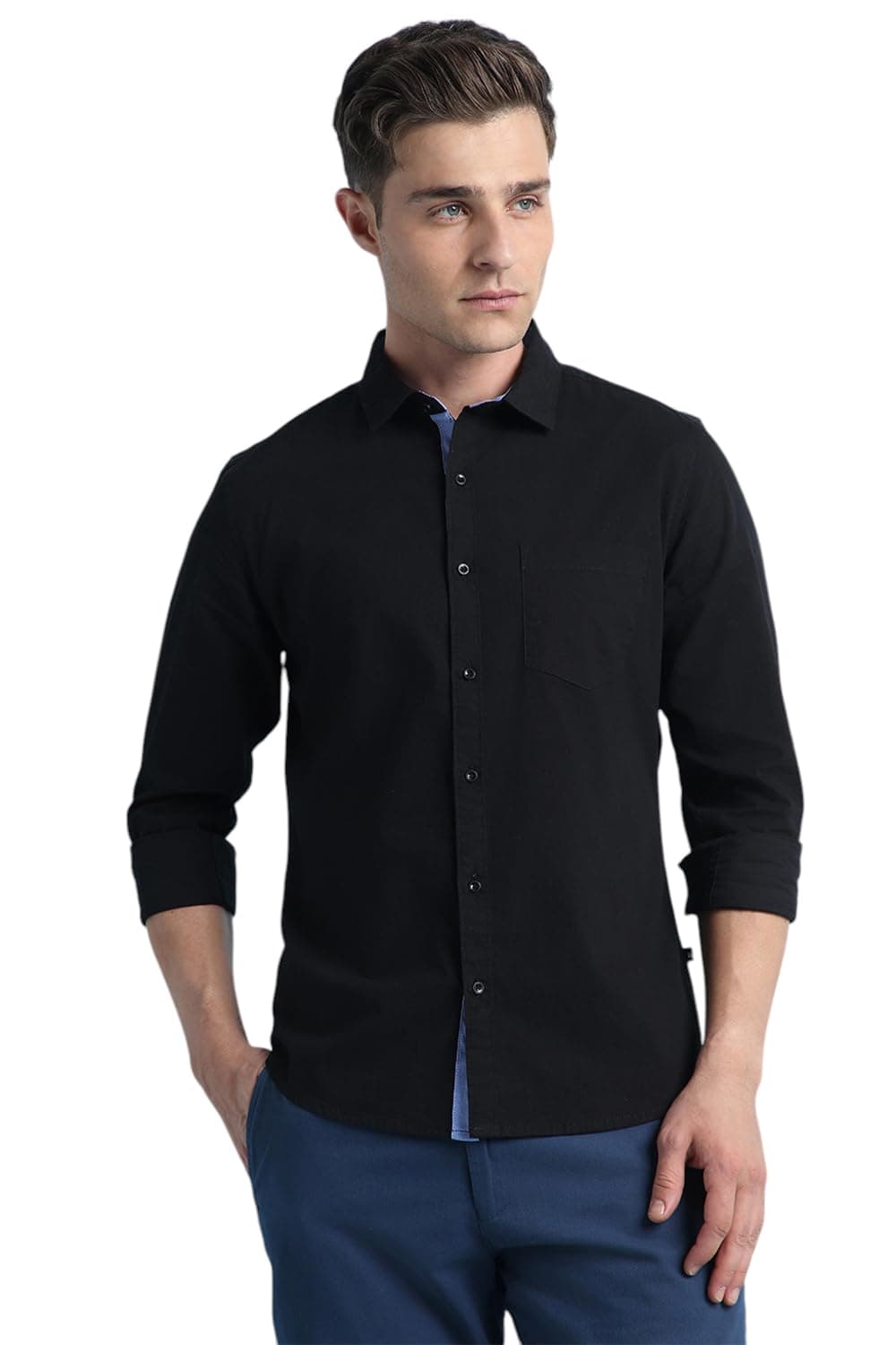 Dennis Lingo Men Cotton Solid Slim Fit Casual Shirts