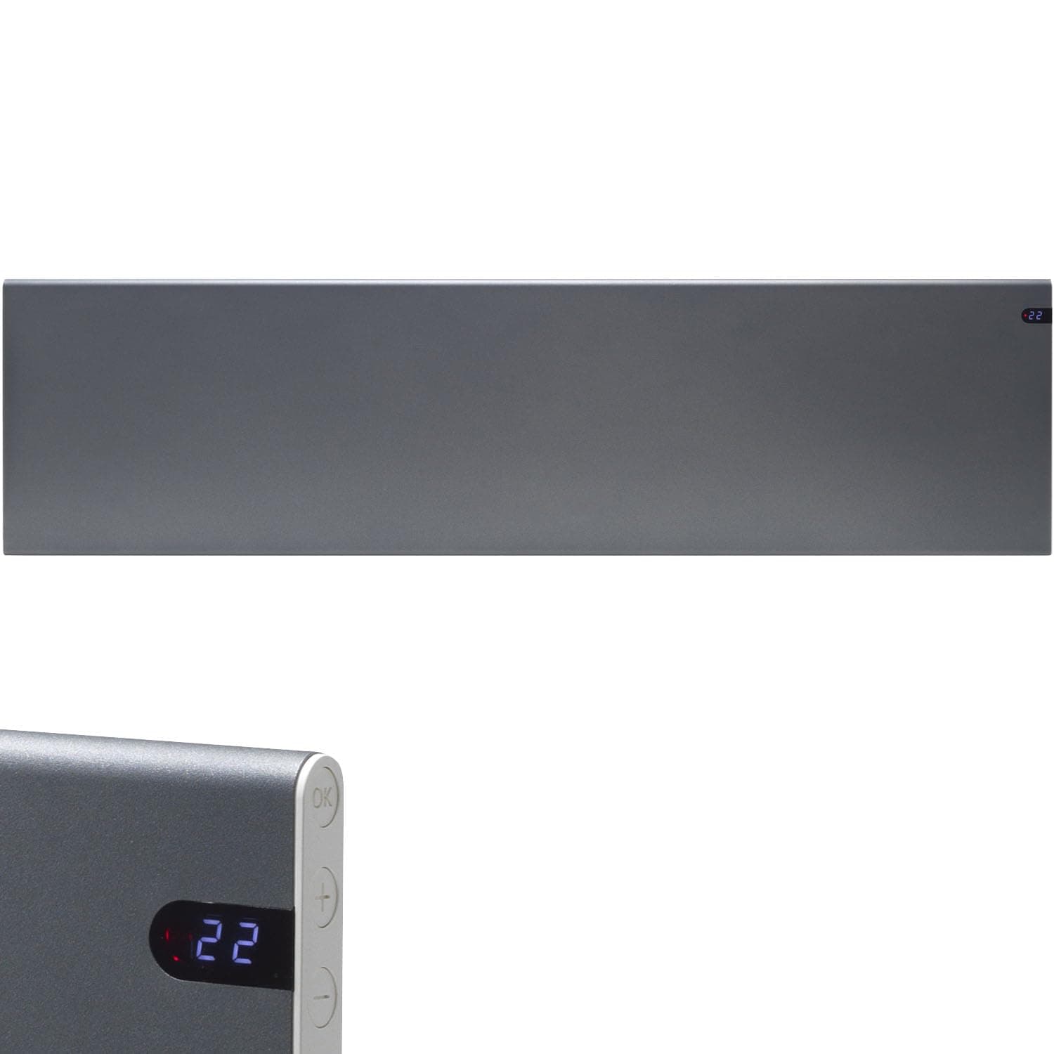 Adax Neo Electric Panel Heater/Convector Radiator With Timer, Thermostat, Modern, Slimline, Wall Mounted, Lava Grey, 2000W