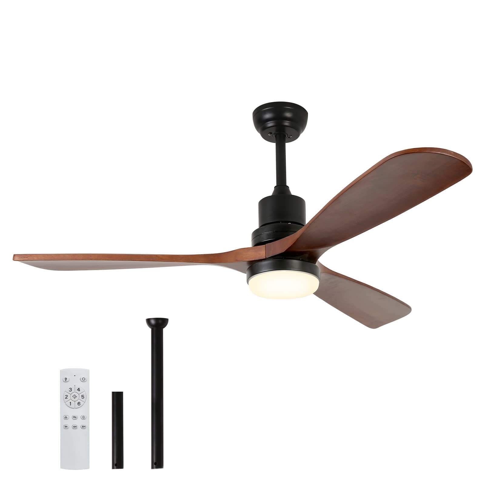 USOR 52'' Ceiling Fans with Lights,Walnut Low Profile Ceiling Fans with Remote, Noiseless Reversible Dc Motor For Indoor Outdoor Living room Farmhouse
