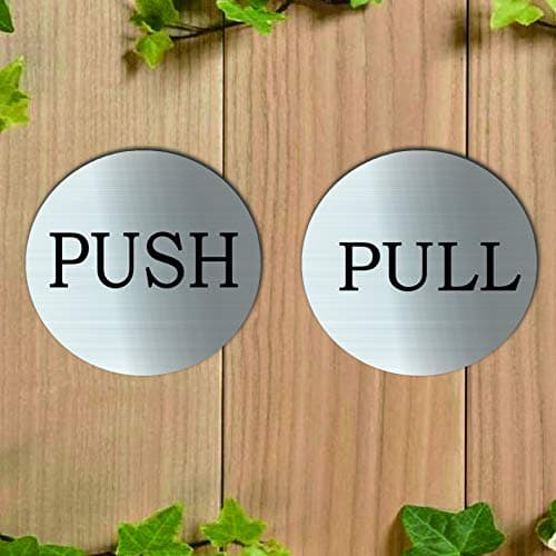 HTTH Push Pull Door Sign Sticker Round Window Salon Bar Cafe Restaurant Office Vinyl Sign Stainless Steel-3" (1 Pair)