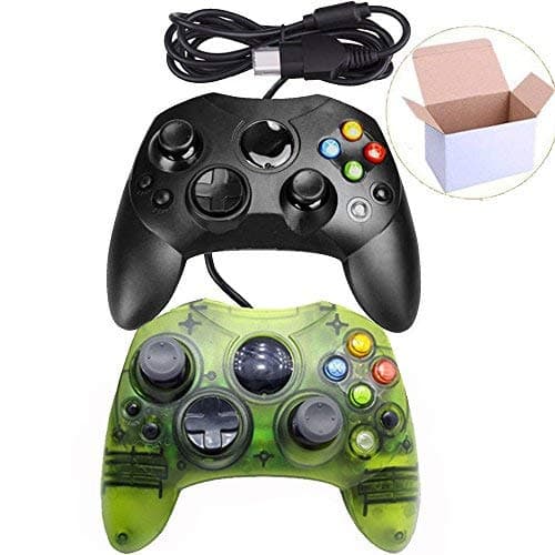 Mekela Classic Wired Controller Gamepad Joysticks for Xbox S Type Console (Black and ClearGreen1)