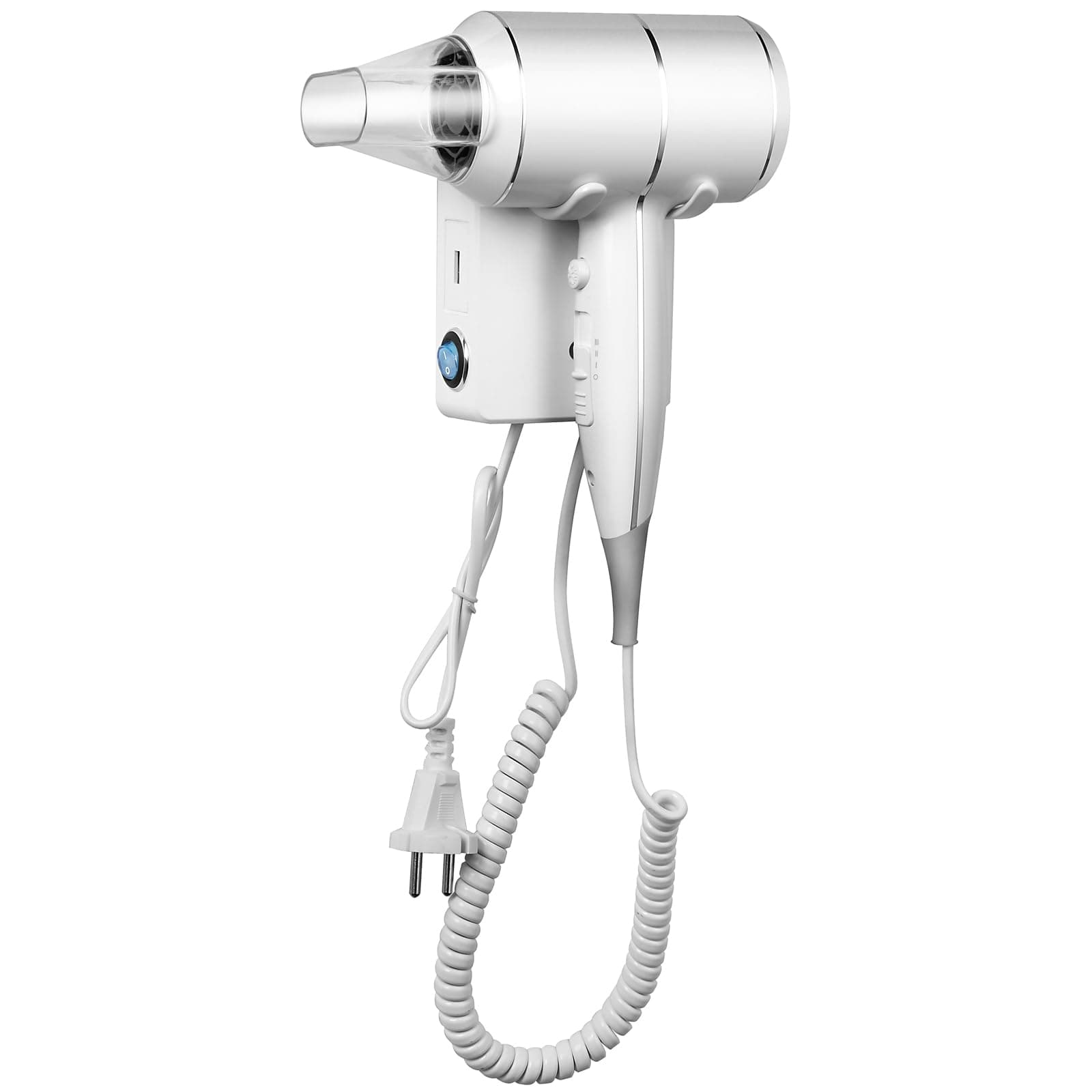 QL Hair Dryer with Wall Mounted Holder and USB Socket,Hairdryer Ionic 2000W for Hotel Home,White (UK Plug)