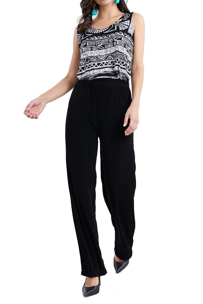 Women's Elastic Waist Pants – Pull On Acetate Non Iron Stretch Straight Leg Relaxed Fit Basic Trouser