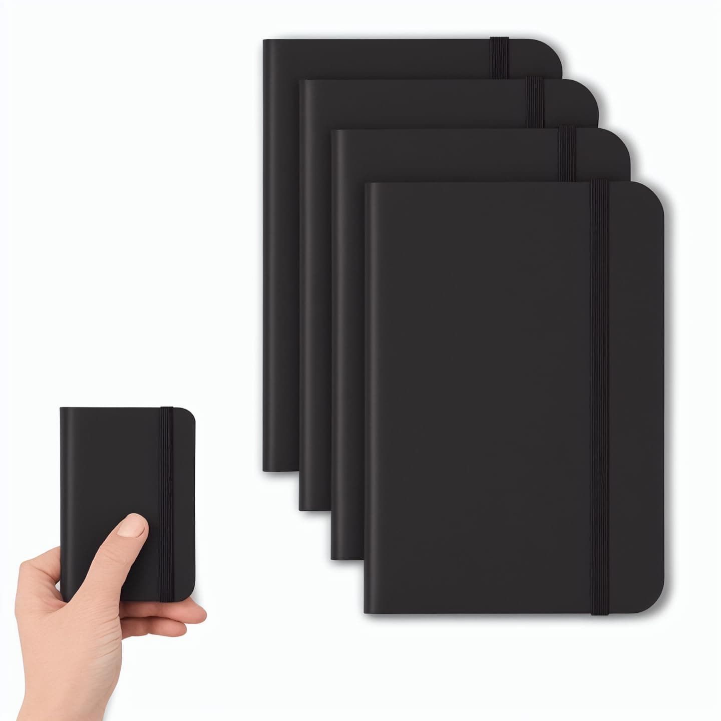 4 Pack Pocket Notebook Small Notebook, 3" x 4.4" Journal Notebook Hardcover with Thick Lined Paper, 200 Pages Leather Cover Mini Journal Notepad (Black)
