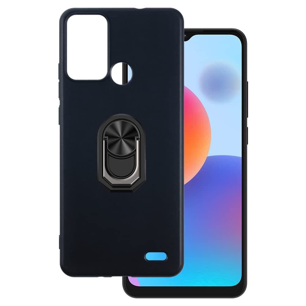 for ZTE Blade A52 Ultra Thin Phone Case + Ring Holder Kickstand Bracket, Gel Pudding Soft Silicone Phone Case for ZTE Optus X Pro 2 6.52 inches (BlackRing-B)