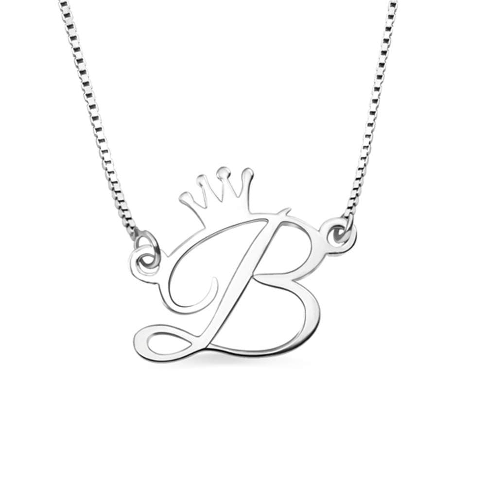 Personalized 925 Sterling Silver Initial Crown Necklace Custom with Any Initials,Women Gift