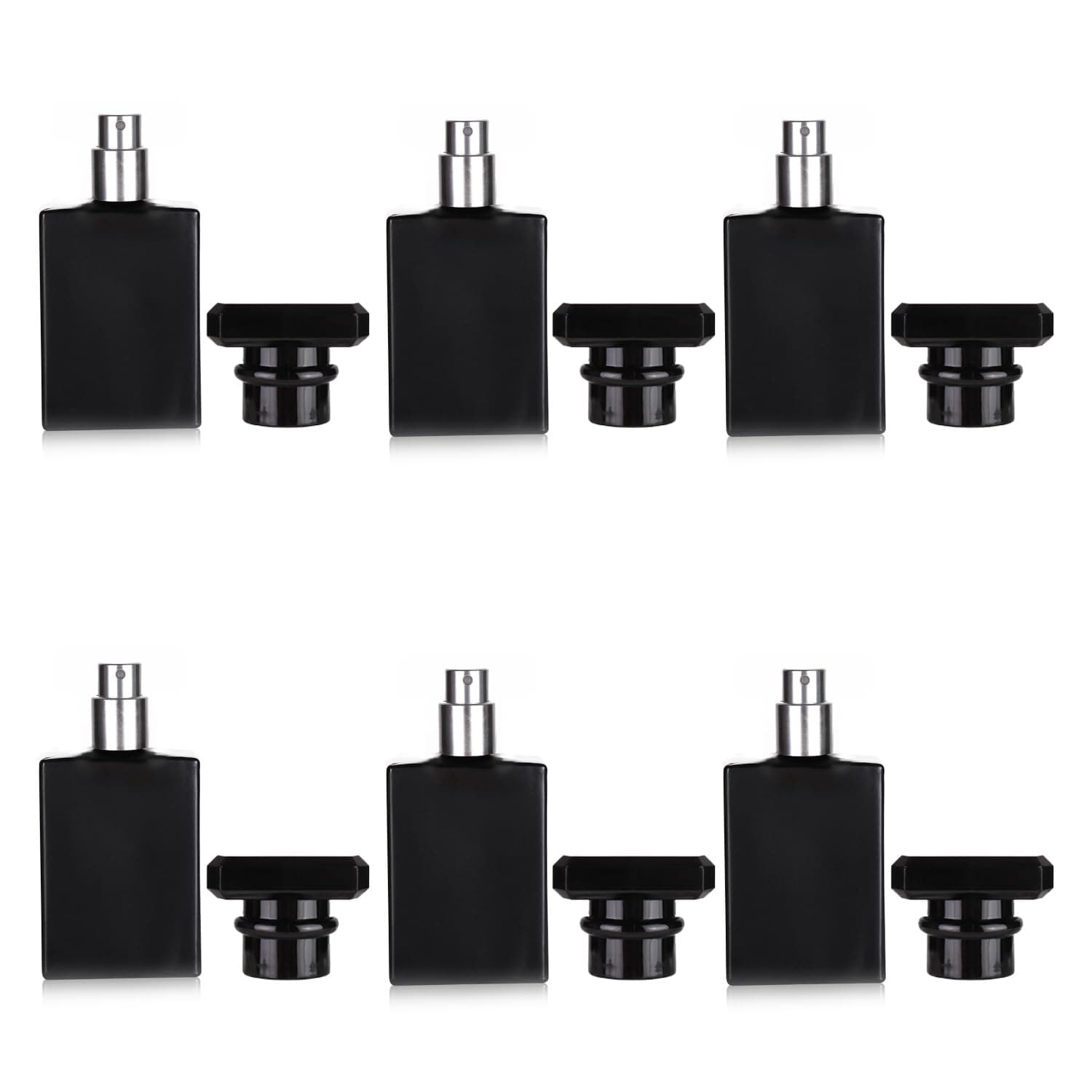 6 Pack 30ml / 1 Oz Black Assorted Refillable Perfume Bottle, Portable Square Empty Glass Perfume Atomizer Bottle Spray Applicator with 4 kinds of perfume dispenser(6 Pack 30ml / 1.01 oz. Black )