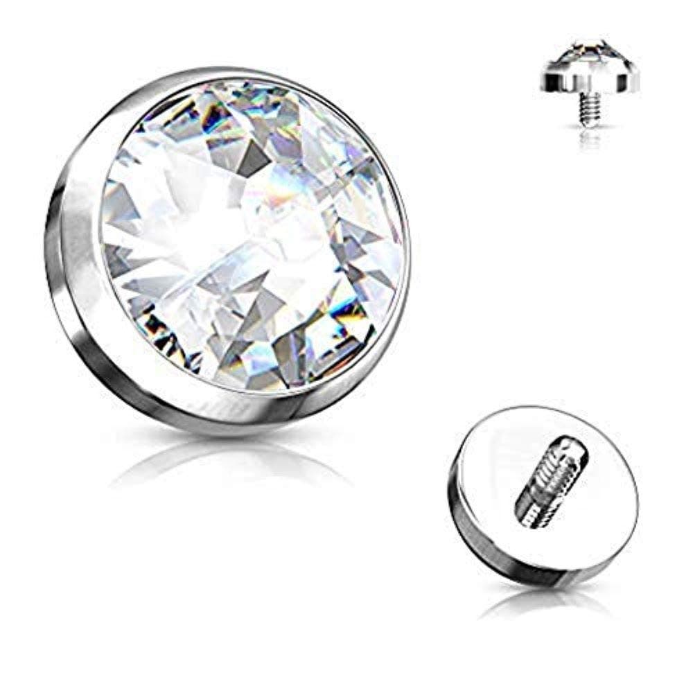 Covet Jewelry Gem Set Flat Bottom Dome for Internally Threaded Dermal Anchors 316L Surgical Steel (14GA (1.6mm), Ball Size: 3mm, Clear)