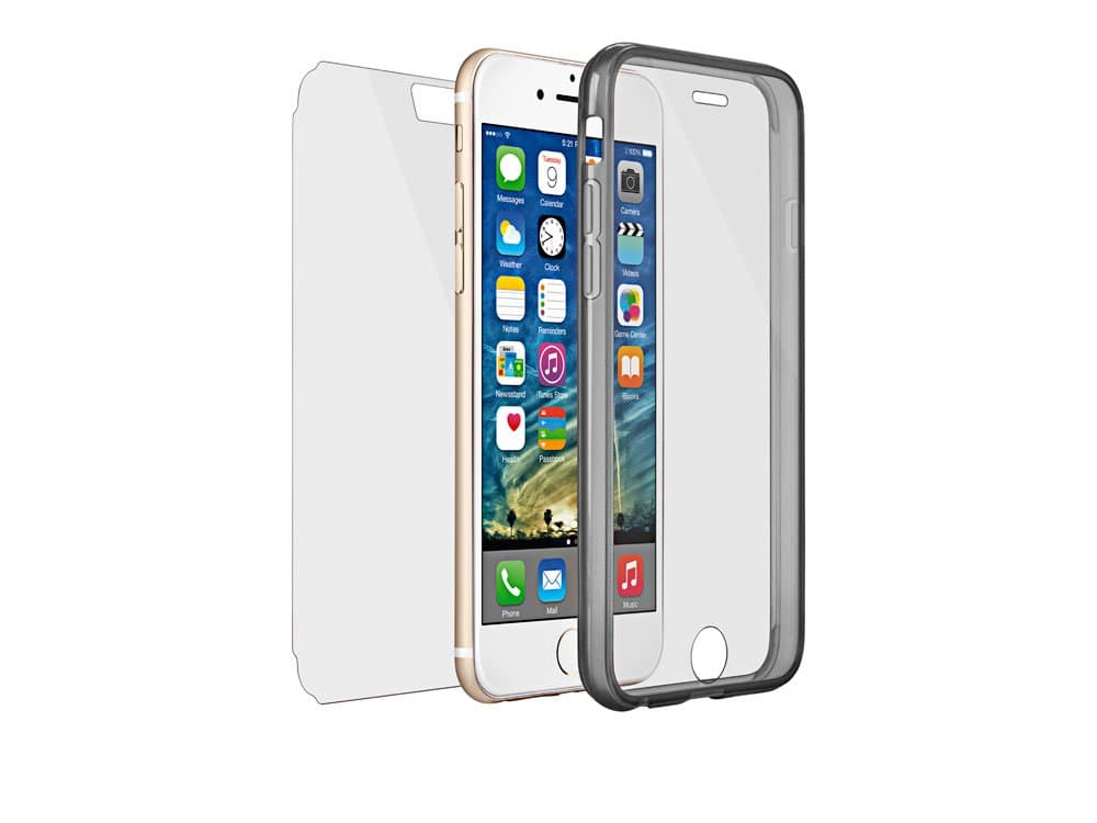 Iphone 6s Plus Case, Zero Screen Protector [Front Loading AIR Cushion Bumper] Iphone 6 Plus (5.5) 360 Protection Case Bumper **New World”s First** [No Screen Protector Required] [Crystal Clear Scratch Resistant] Air Cushion Technology Space Gray Rims + Back Clear Polycarbonate Cover- Eco-friendly White Poly Bag Packaging – Front Loading Covered Bumper Case for Iphone 6 Plus to Replace Screen Protector(5.5) (2014) - Crystal Clear (Patent Pending)