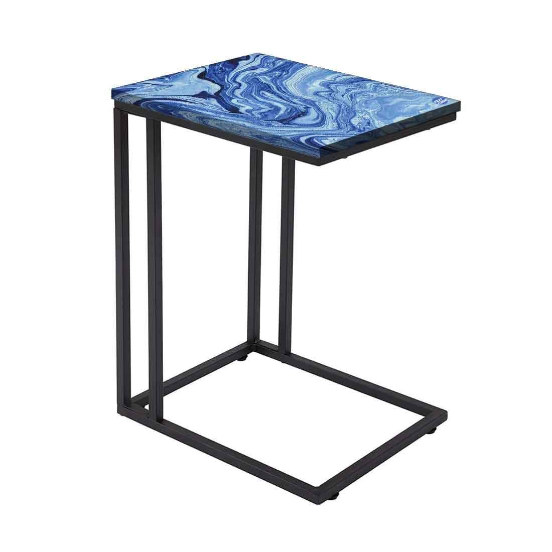 Nutcase Designer C Table for Sofa Side Table, Mobile Snack Table for Coffee Laptop Tablet, Slides Next to Sofa Couch, Outdoor Waterproof Printed Top with Metal Frame - Digital Reprint Blue Marble