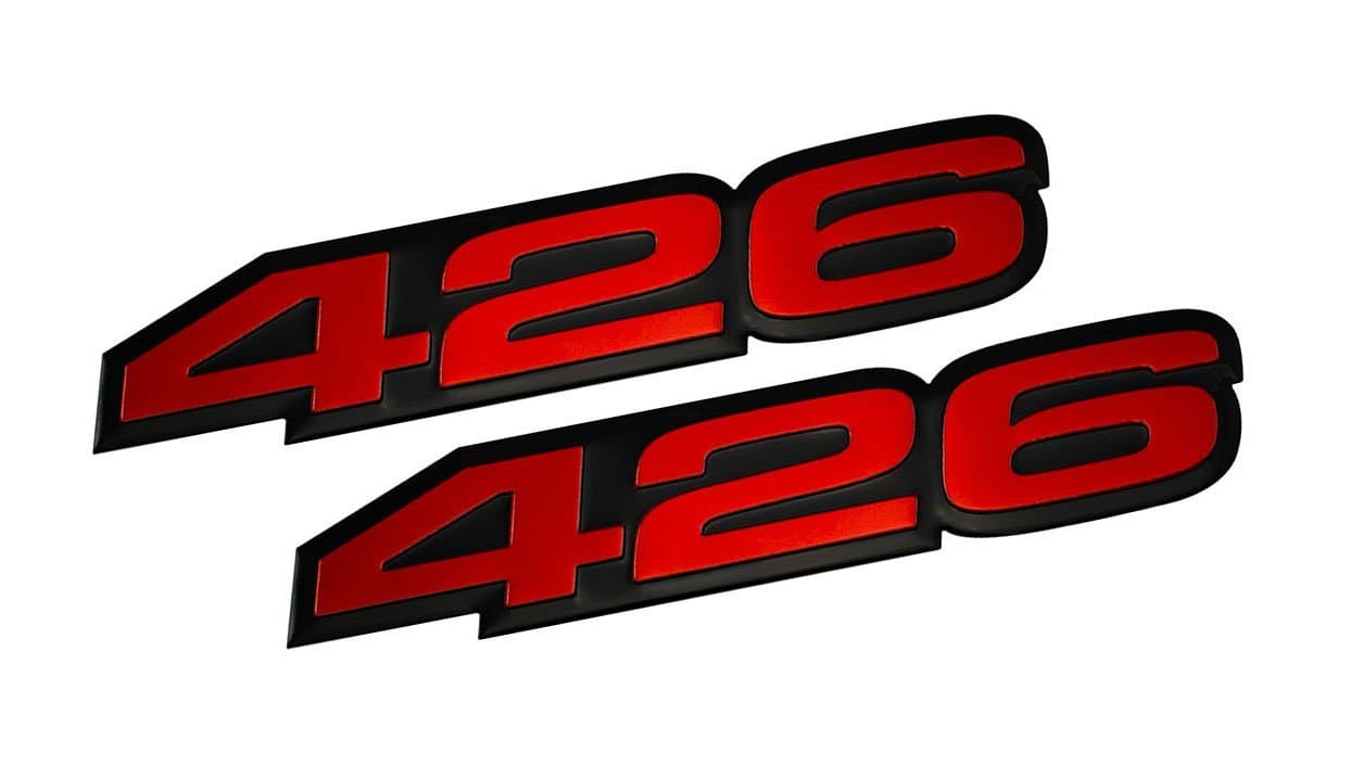 VMS Racing 426 RED on Black Highly Polished Aluminum Emblems Compatible with Dodge Plymouth Charger (Pack of 2)