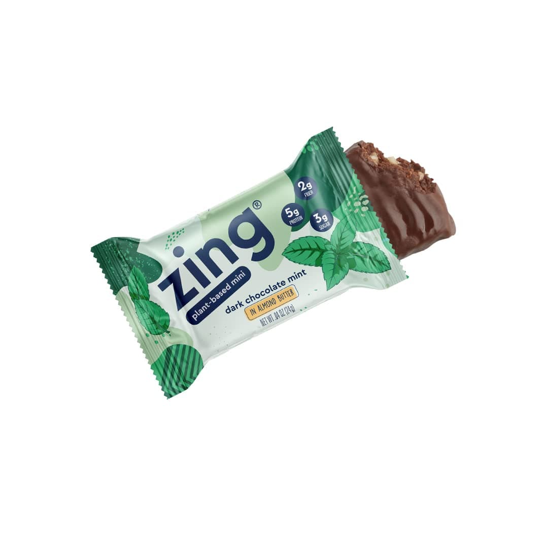 Zing Bars Plant Based Protein Bar Minis, Dark Chocolate Mint, 100 Calorie, 5g Protein and 5g Fiber, Vegan, Gluten Free, Non-GMO, Mini (23g), Mint, 18 Count