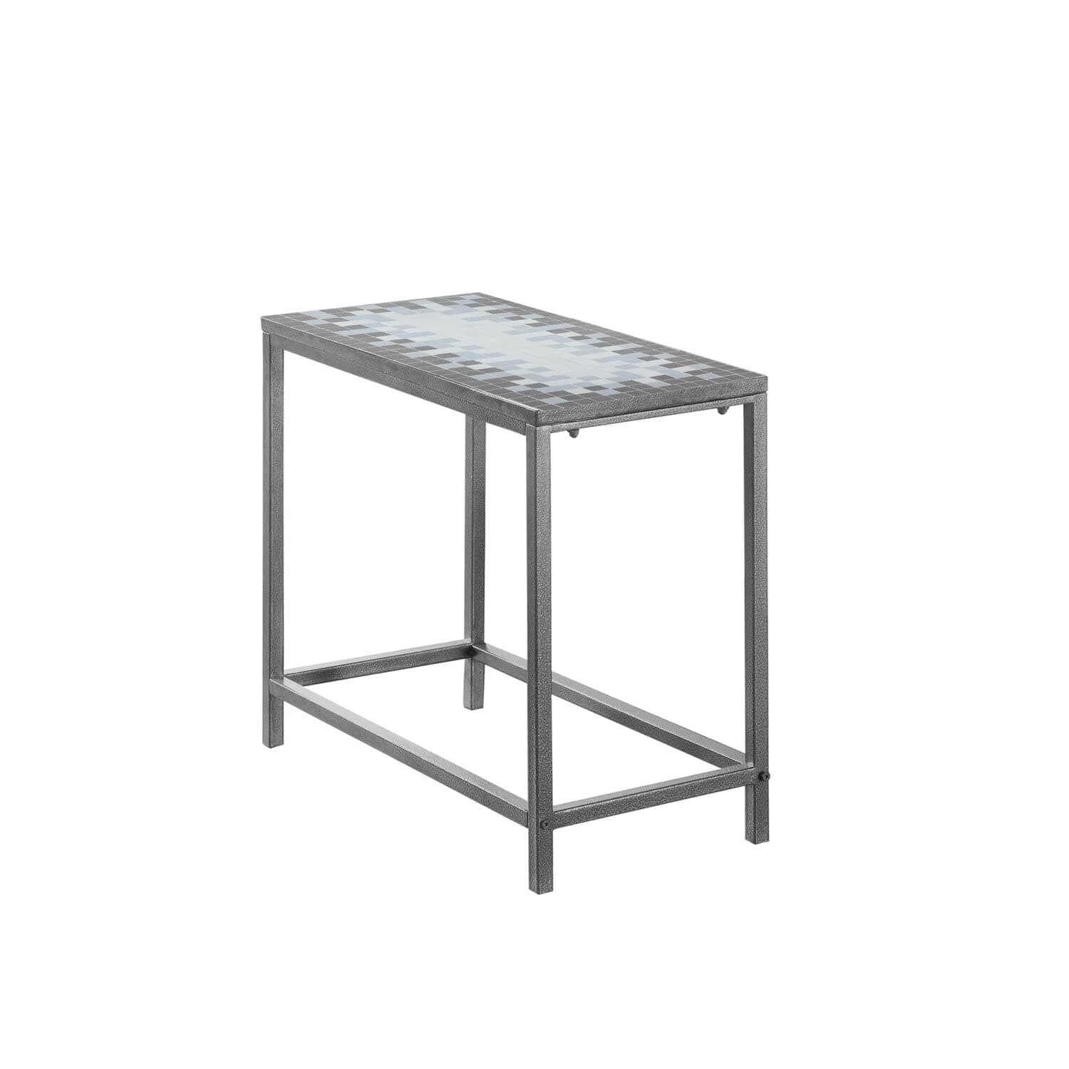 Monarch Specialties Grey/Blue Tile Top/Hammered Silver Accent Side Table