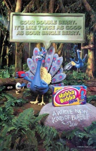 Hubba Bubba Max Bubble Gum: Peacock & Chick: Great Original Print Ad!