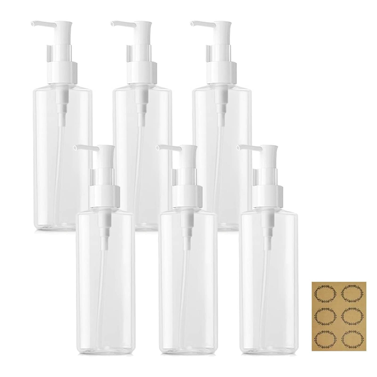 6Pcs 100ML Empty Lotion Dispenser Refillable Clear Plastic Oval Travel Bottles Makeup Cosmetic Flat Container Dispenser with Pump Head for Gel Cream Shampoo Massage Cleansing Oil