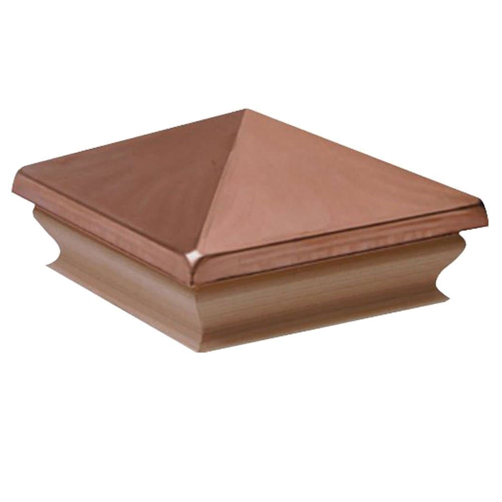 Woodway Copper Pyramid Post Cap, fits 3.5" Post, with Premium Redwood Trim, 1PC