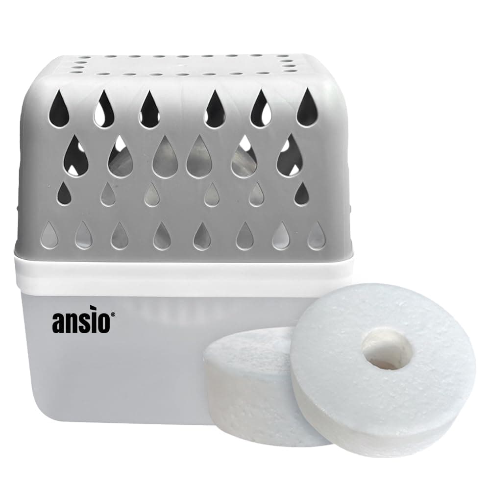 ANSIO Dehumidifier 360º Moisture Absorber, 1 Device & 2 Refill Tabs – Absorbs...