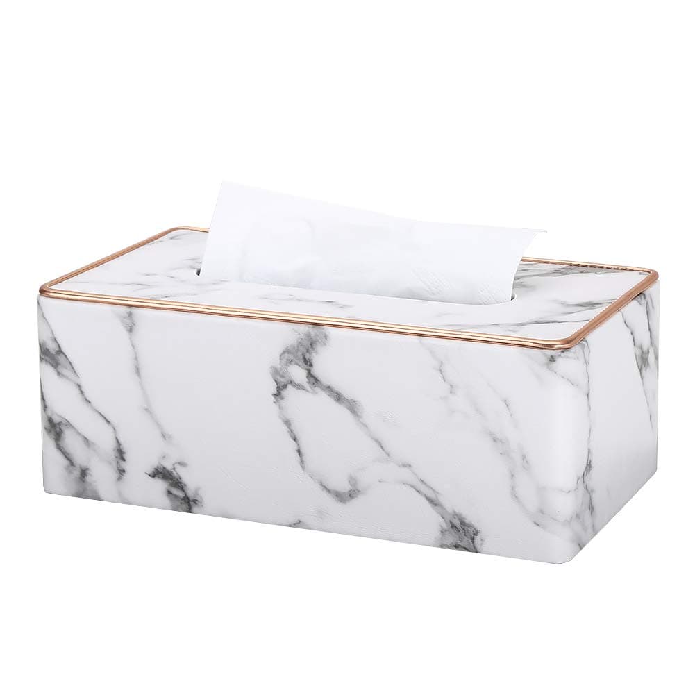 GORESE Rectangular Tissue Box Holder Tissue Box Cover PU Leather Facial Tissue Dispenser for Home Bathroom, Living Room, Bedroom, Dinning Room, Office, Car Automotive Decoration(Gray Marble Pattern)