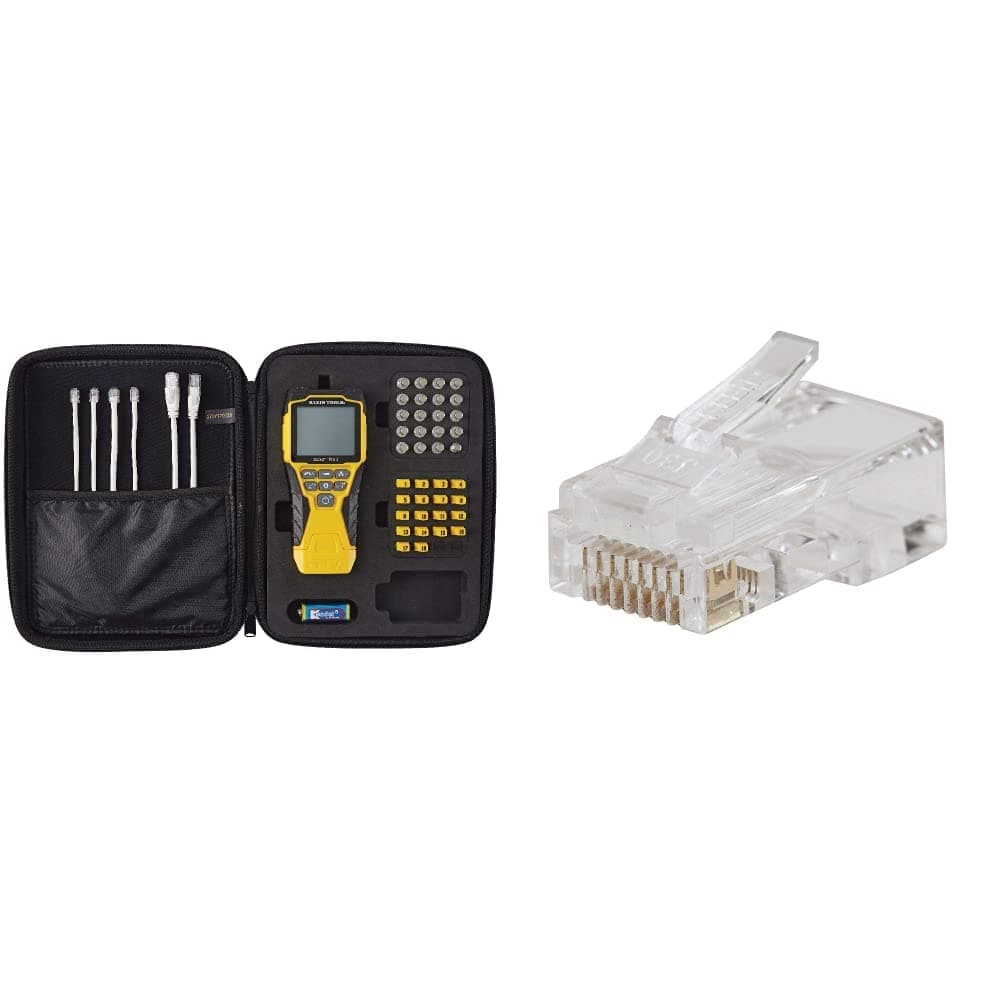 Klein Tools VDV501-852 Cable Tester, VDV Scout Pro 3 Test Kit Locates and Tests Voice, Data and Video Cables & VDV826-703 Pass-Thru Modular Data Plug, RJ45 CAT6, Pass Through Connectors 50-Pack