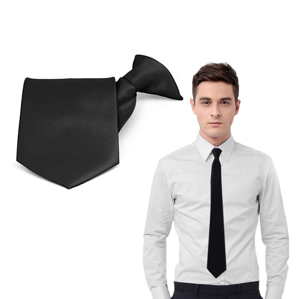 Black Men Plain Satin Plain Black Clip On Tie Funeral Business