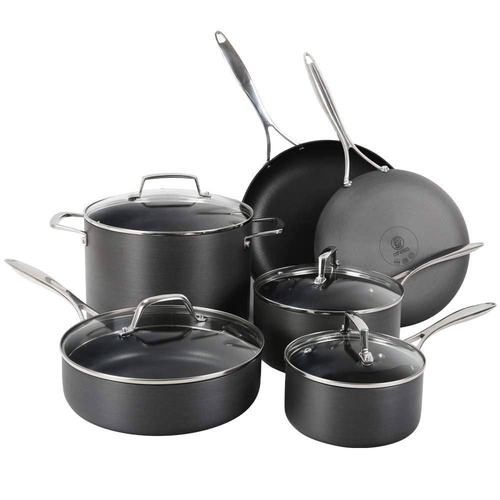 CH-CO6 10-Piece Hard-Anodized Pots and Pans Cookware Set, Black