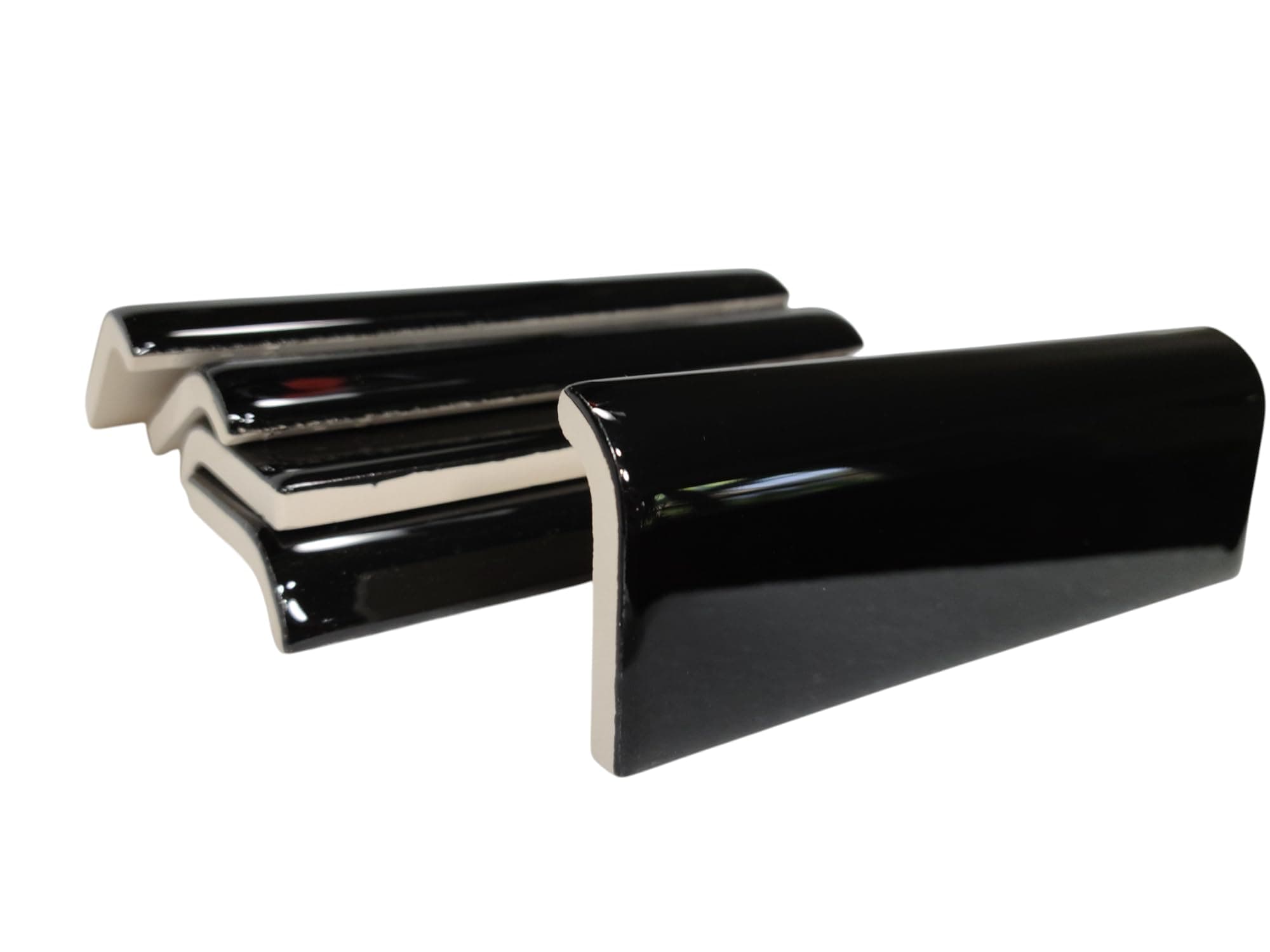 Black 2 x 6 in Ceramic Tile Bullnose Mud Cap Trim Edge 2x6 inch Mudcap American Olean Box 5 Piece