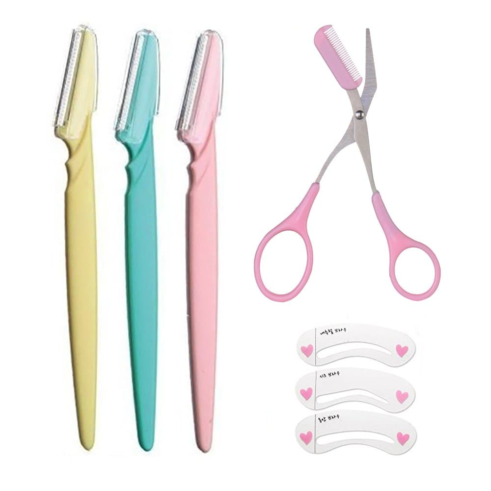 Feisuo Eyebrow Razor Shavers Shaving and Eyebrow Drawing Guide Template Combo
