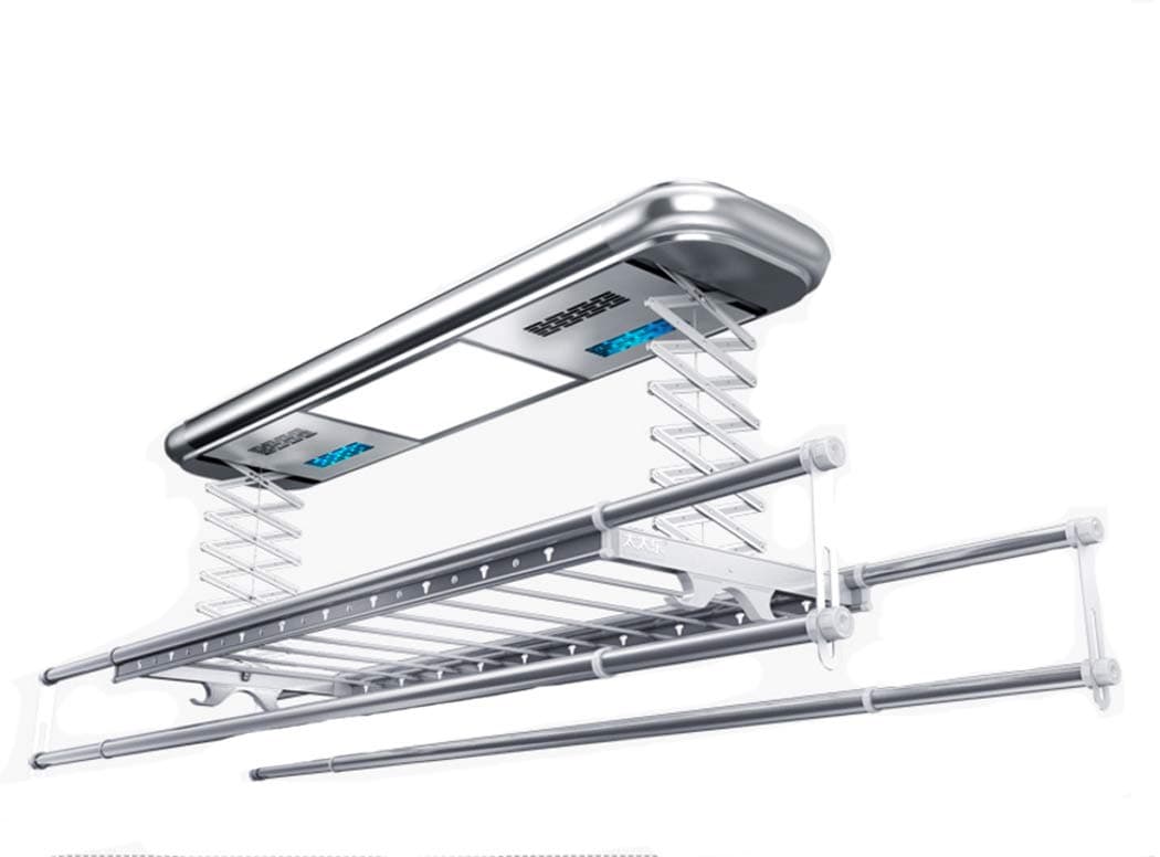 Electric Laundry Drying Rack Ceiling Mounted Electric Lift Clothes Drying Rack With LED Light RC Control Multi Function for Option Aluminum Alloy Hanger Gifted (Color : Silver, Edition : 9003)