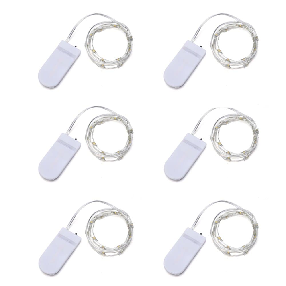 [6 in 1 Pack] Lyhoon 2m 20 LEDs Battery Powered LED String Lights Flexible Silver Wire Fairy Lights (2m, Cold White) [Energy Class A+++]