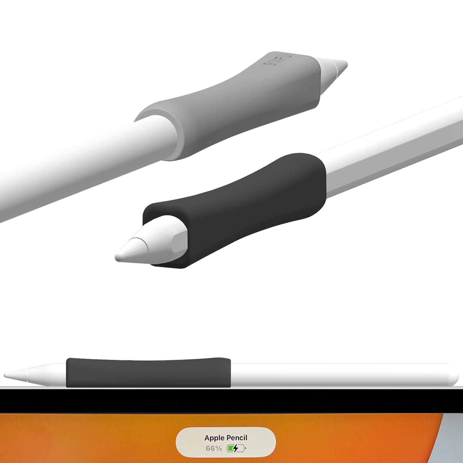 SIXFUGrip Designed for Apple Pencil 2nd Generation/Apple Pen USB-C, 2 PCS Premium Silicone Multifunctional Grip for iPad Pencil Stylus Pen (Black,Gray)