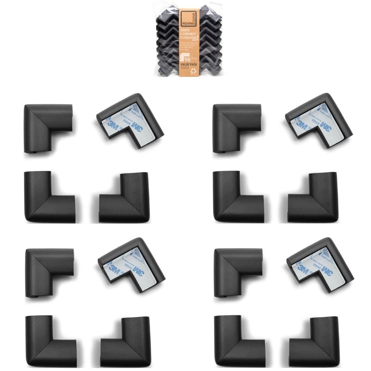 HeftyFit Corner Protector for Baby (16 Large Corners), Heavy-Duty Soft Rubber Foam Furniture Corner Bumper Guards, 3M Adhesive Pre-Taped, Onyx Black