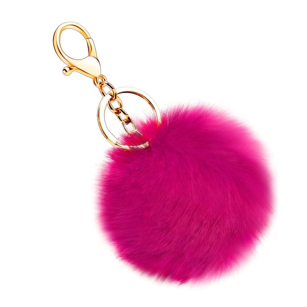 Soleebee Soft Artificial Rabbit Fur Keychain Plush Ball Key Ring Cute Pom Pom Bag Charm for Women Girls
