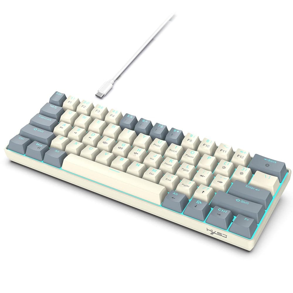 Irovami Red Mechanical Keyd 61-Key Ice Blue LED USB 2.0 Arm Core Plug-and-Play for Gaming & Office Wired Computer Keyd Ergonomic